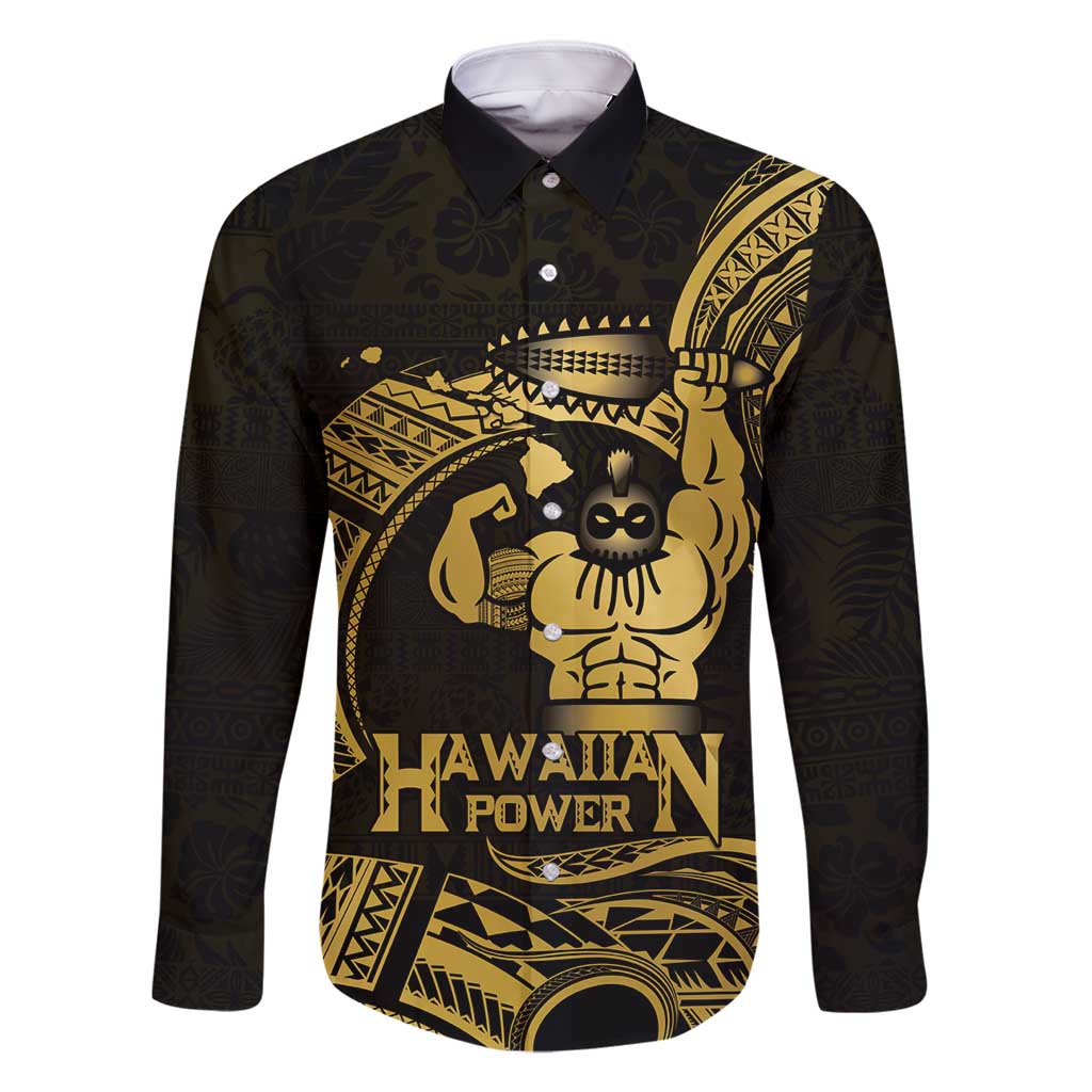 Gold Hawaii Ikaika Warrior Family Matching Long Sleeve Bodycon Dress and Hawaiian Shirt Hawaiian Power
