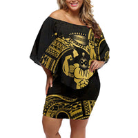 Gold Hawaii Ikaika Warrior Family Matching Off Shoulder Short Dress and Hawaiian Shirt Hawaiian Power