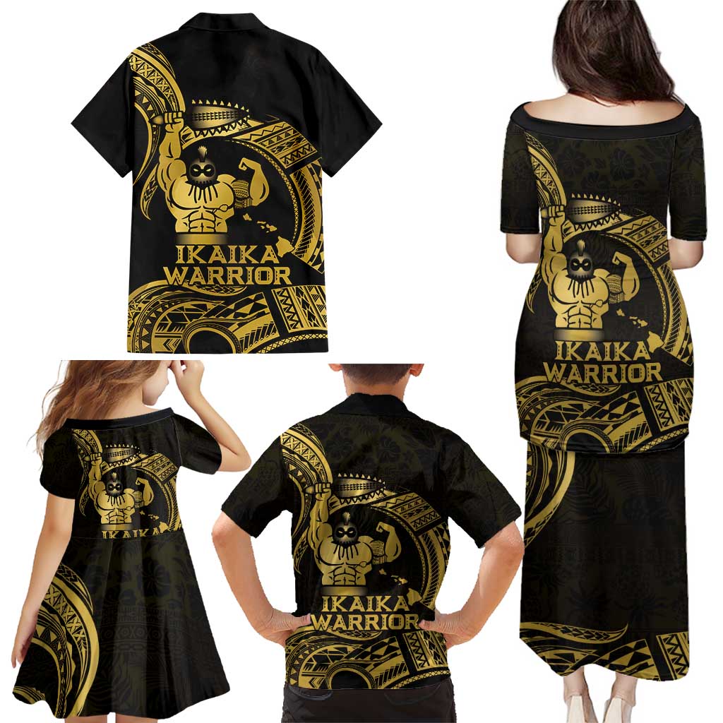Gold Hawaii Ikaika Warrior Family Matching Puletasi and Hawaiian Shirt Hawaiian Power