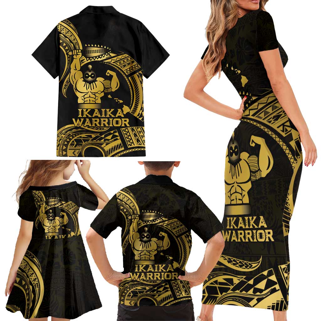 Gold Hawaii Ikaika Warrior Family Matching Short Sleeve Bodycon Dress and Hawaiian Shirt Hawaiian Power