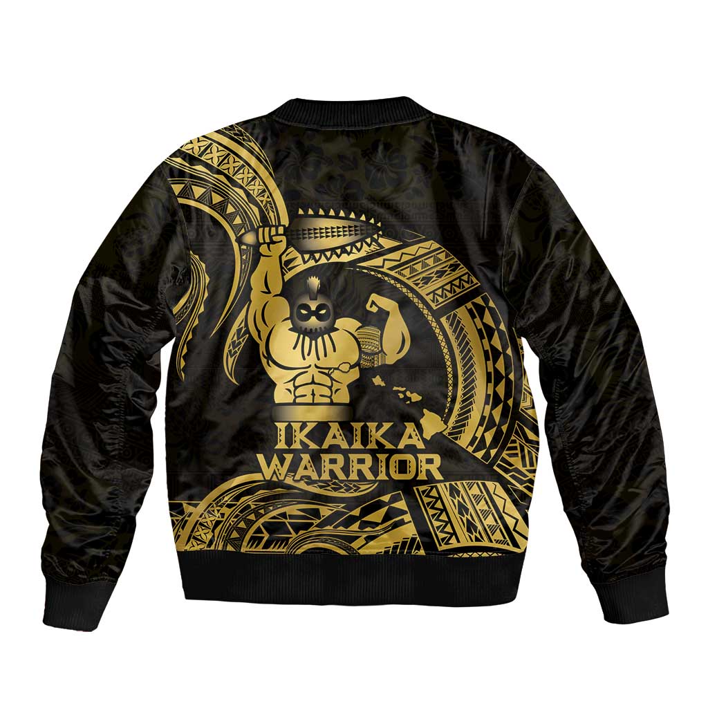 Gold Hawaii Ikaika Warrior Sleeve Zip Bomber Jacket Hawaiian Power