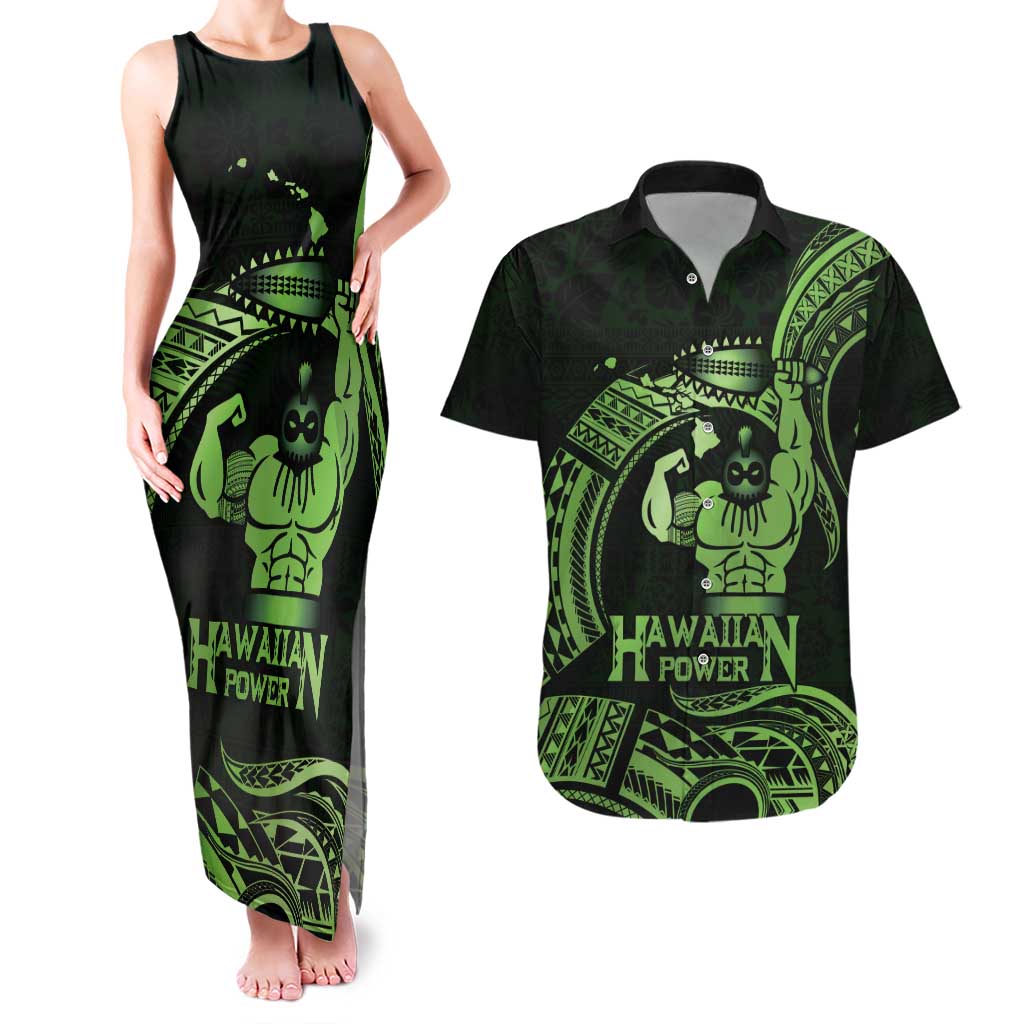 Green Hawaii Ikaika Warrior Couples Matching Tank Maxi Dress and Hawaiian Shirt Hawaiian Power