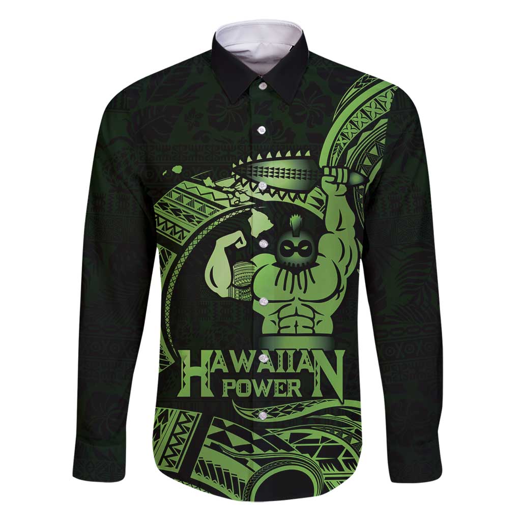 Green Hawaii Ikaika Warrior Family Matching Long Sleeve Bodycon Dress and Hawaiian Shirt Hawaiian Power