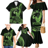 Green Hawaii Ikaika Warrior Family Matching Mermaid Dress and Hawaiian Shirt Hawaiian Power