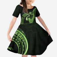Green Hawaii Ikaika Warrior Family Matching Off The Shoulder Long Sleeve Dress and Hawaiian Shirt Hawaiian Power