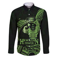 Green Hawaii Ikaika Warrior Family Matching Off The Shoulder Long Sleeve Dress and Hawaiian Shirt Hawaiian Power