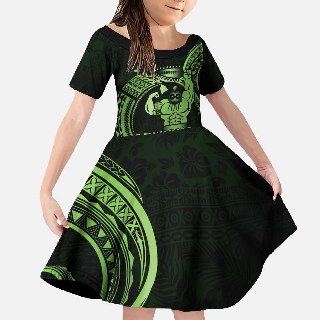 Green Hawaii Ikaika Warrior Family Matching Off Shoulder Maxi Dress and Hawaiian Shirt Hawaiian Power