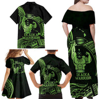 Green Hawaii Ikaika Warrior Family Matching Off Shoulder Maxi Dress and Hawaiian Shirt Hawaiian Power