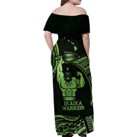 Green Hawaii Ikaika Warrior Family Matching Off Shoulder Maxi Dress and Hawaiian Shirt Hawaiian Power