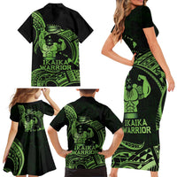 Green Hawaii Ikaika Warrior Family Matching Short Sleeve Bodycon Dress and Hawaiian Shirt Hawaiian Power