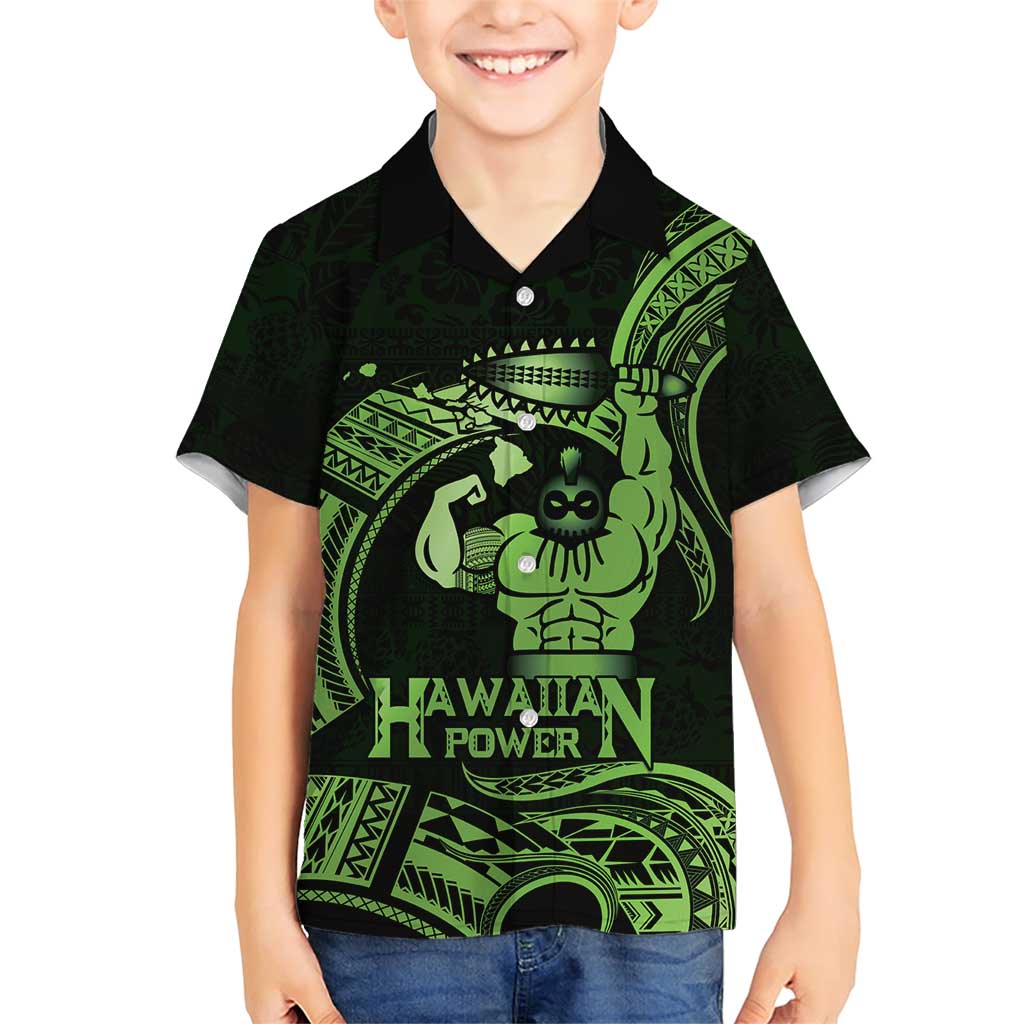 Green Hawaii Ikaika Warrior Family Matching Short Sleeve Bodycon Dress and Hawaiian Shirt Hawaiian Power