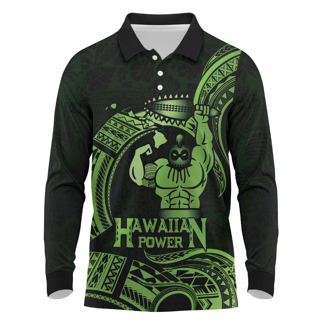 Green Hawaii Ikaika Warrior Long Sleeve Polo Shirt Hawaiian Power LT14 Green - Polynesian Pride