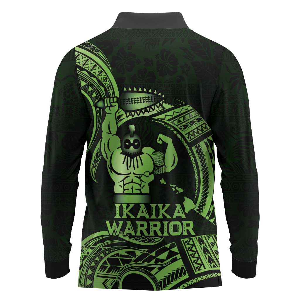 Green Hawaii Ikaika Warrior Long Sleeve Polo Shirt Hawaiian Power LT14 - Polynesian Pride