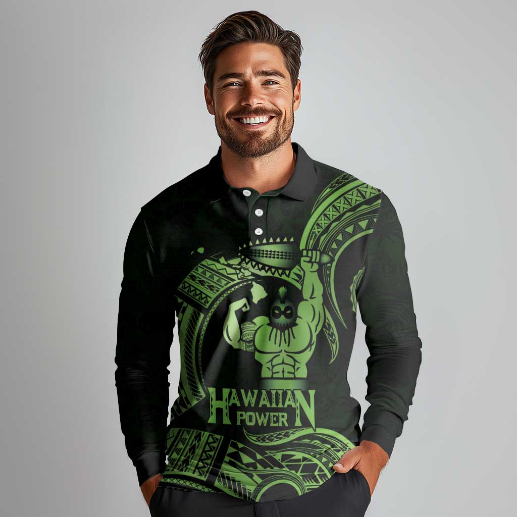 Green Hawaii Ikaika Warrior Long Sleeve Polo Shirt Hawaiian Power LT14 - Polynesian Pride
