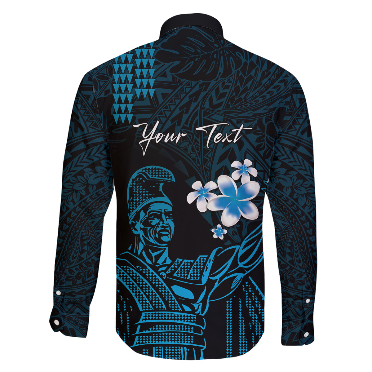 Personalised Hawaii King Kamehameha Day Family Matching Mermaid Dress and Hawaiian Shirt Plumeria With Kakau Pattern - Blue