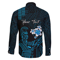 Personalised Hawaii King Kamehameha Day Family Matching Mermaid Dress and Hawaiian Shirt Plumeria With Kakau Pattern - Blue