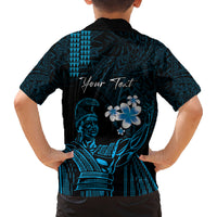 Personalised Hawaii King Kamehameha Day Family Matching Off Shoulder Short Dress and Hawaiian Shirt Plumeria With Kakau Pattern - Blue