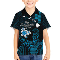 Personalised Hawaii King Kamehameha Day Kid Hawaiian Shirt Plumeria With Kakau Pattern - Blue