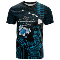 Personalised Hawaii King Kamehameha Day T Shirt Plumeria With Kakau Pattern - Blue