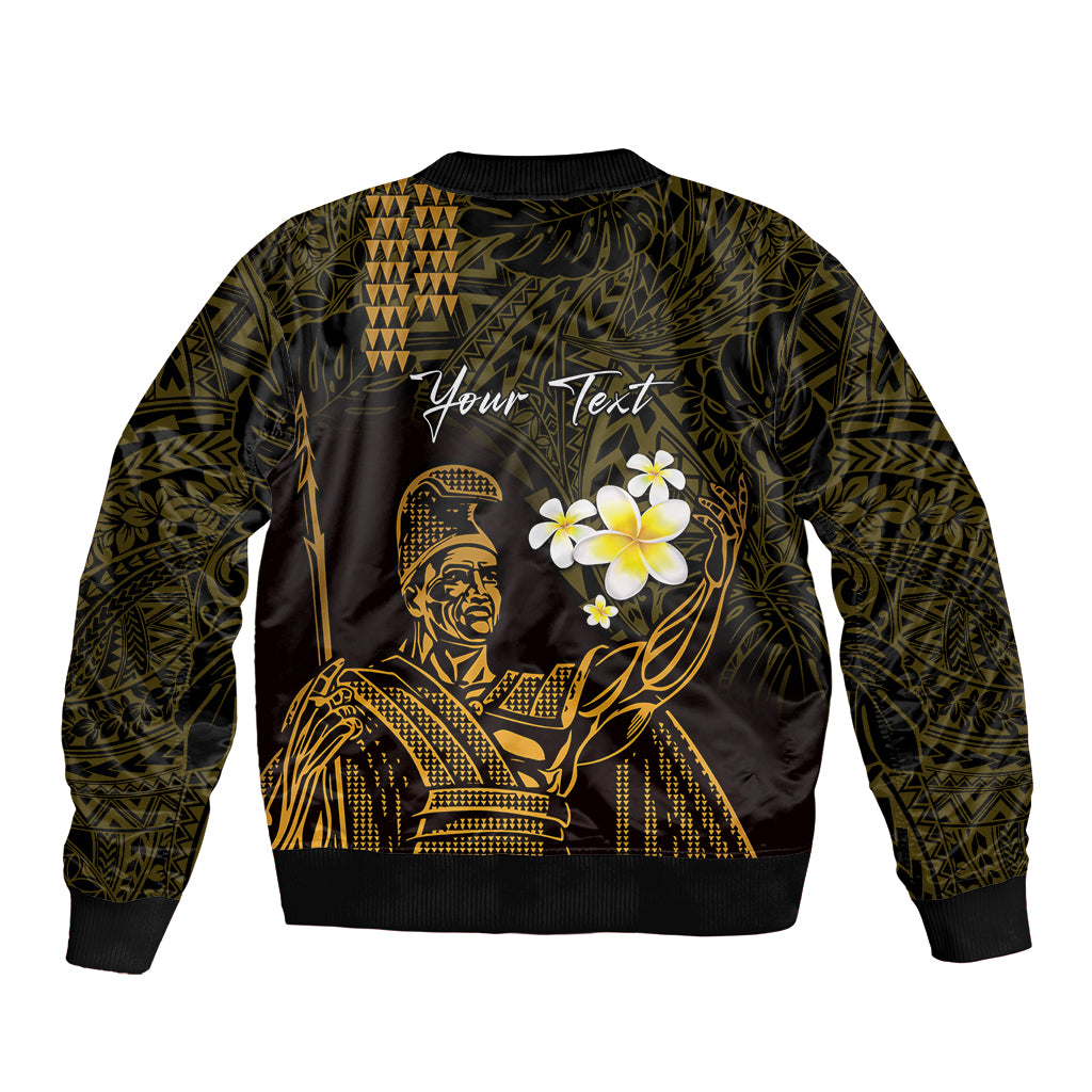 Personalised Hawaii King Kamehameha Day Bomber Jacket Plumeria With Kakau Pattern - Gold