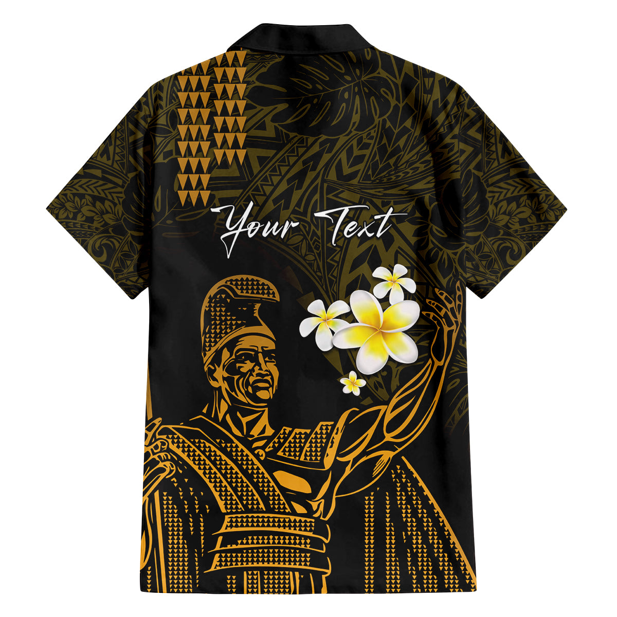 Personalised Hawaii King Kamehameha Day Family Matching Off Shoulder Short Dress and Hawaiian Shirt Plumeria With Kakau Pattern - Gold