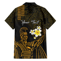Personalised Hawaii King Kamehameha Day Family Matching Off Shoulder Short Dress and Hawaiian Shirt Plumeria With Kakau Pattern - Gold