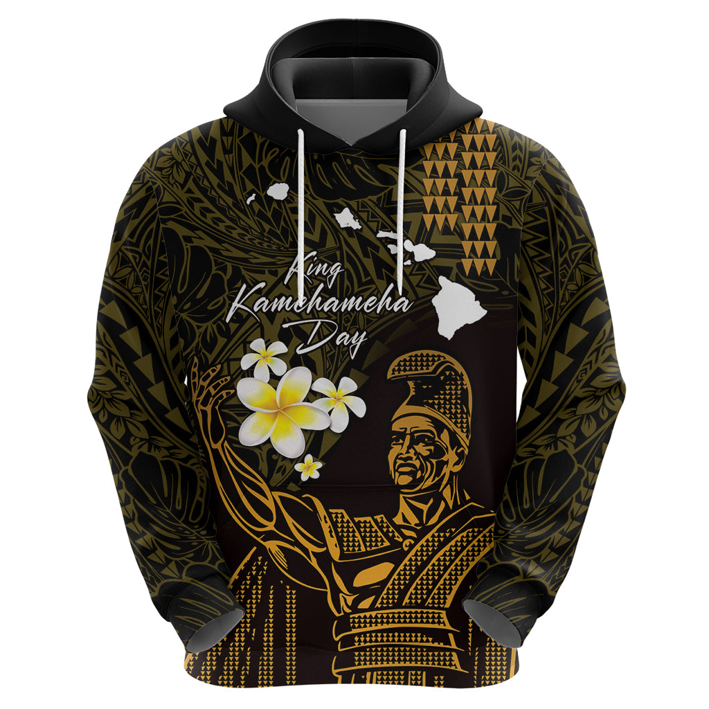 Personalised Hawaii King Kamehameha Day Hoodie Plumeria With Kakau Pattern - Gold