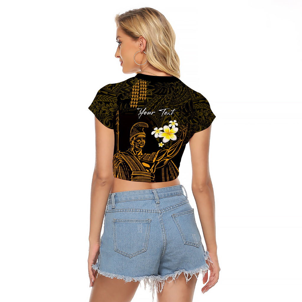 Personalised Hawaii King Kamehameha Day Raglan Cropped T Shirt Plumeria With Kakau Pattern - Gold