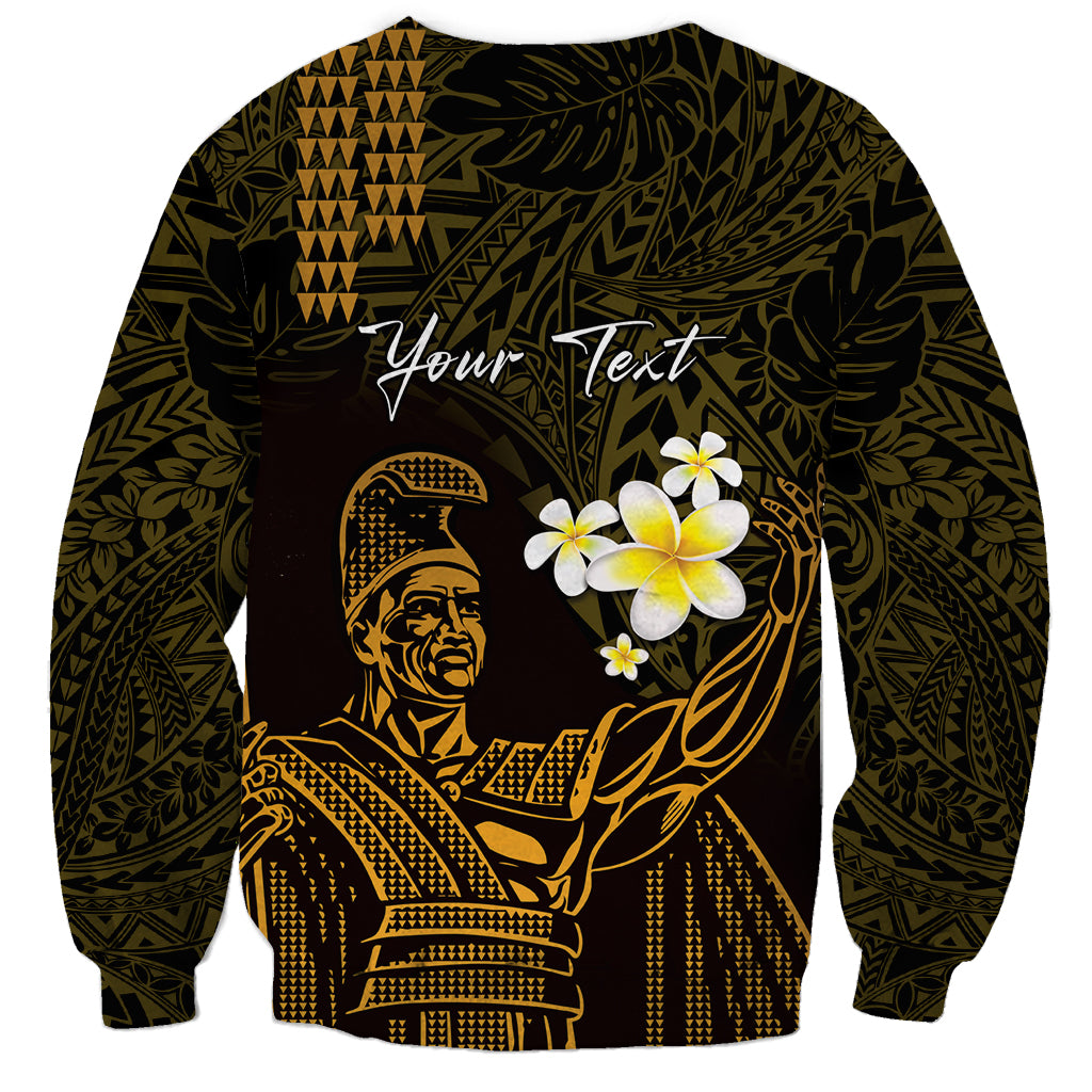 Personalised Hawaii King Kamehameha Day Sweatshirt Plumeria With Kakau Pattern - Gold