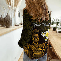 Personalised Hawaii King Kamehameha Day Women Casual Shirt Plumeria With Kakau Pattern - Gold