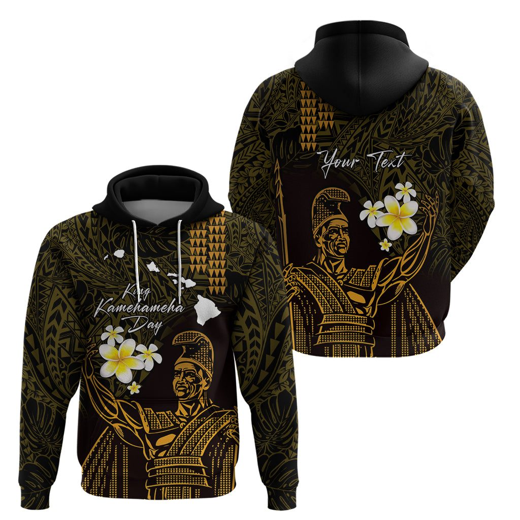 Personalised Hawaii King Kamehameha Day Zip Hoodie Plumeria With Kakau Pattern - Gold