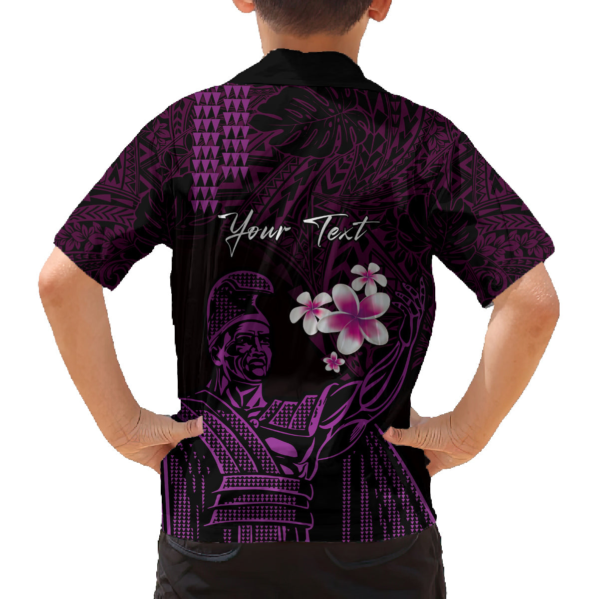 Personalised Hawaii King Kamehameha Day Family Matching Off Shoulder Short Dress and Hawaiian Shirt Plumeria With Kakau Pattern - Purple