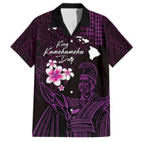 Personalised Hawaii King Kamehameha Day Family Matching Off Shoulder Short Dress and Hawaiian Shirt Plumeria With Kakau Pattern - Purple