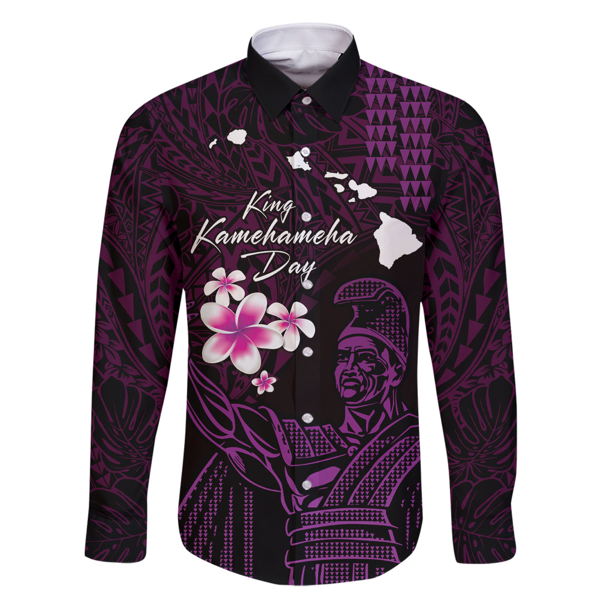 Personalised Hawaii King Kamehameha Day Family Matching Off Shoulder Short Dress and Hawaiian Shirt Plumeria With Kakau Pattern - Purple