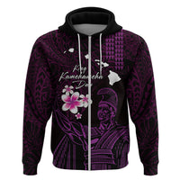 Personalised Hawaii King Kamehameha Day Hoodie Plumeria With Kakau Pattern - Purple