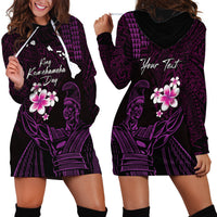 Personalised Hawaii King Kamehameha Day Hoodie Dress Plumeria With Kakau Pattern - Purple LT14 - Polynesian Pride