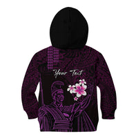 Personalised Hawaii King Kamehameha Day Kid Hoodie Plumeria With Kakau Pattern - Purple
