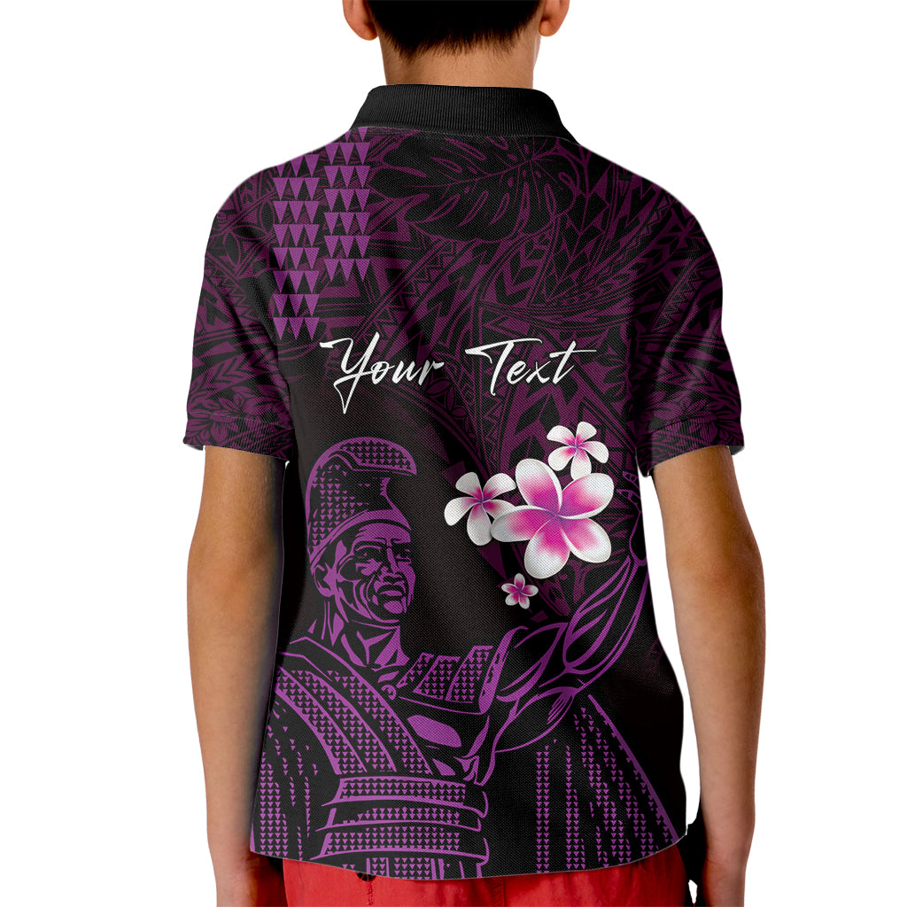 Personalised Hawaii King Kamehameha Day Kid Polo Shirt Plumeria With Kakau Pattern - Purple