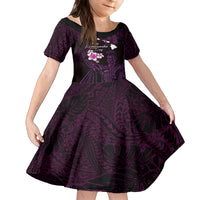 Personalised Hawaii King Kamehameha Day Kid Short Sleeve Dress Plumeria With Kakau Pattern - Purple