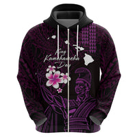 Personalised Hawaii King Kamehameha Day Zip Hoodie Plumeria With Kakau Pattern - Purple
