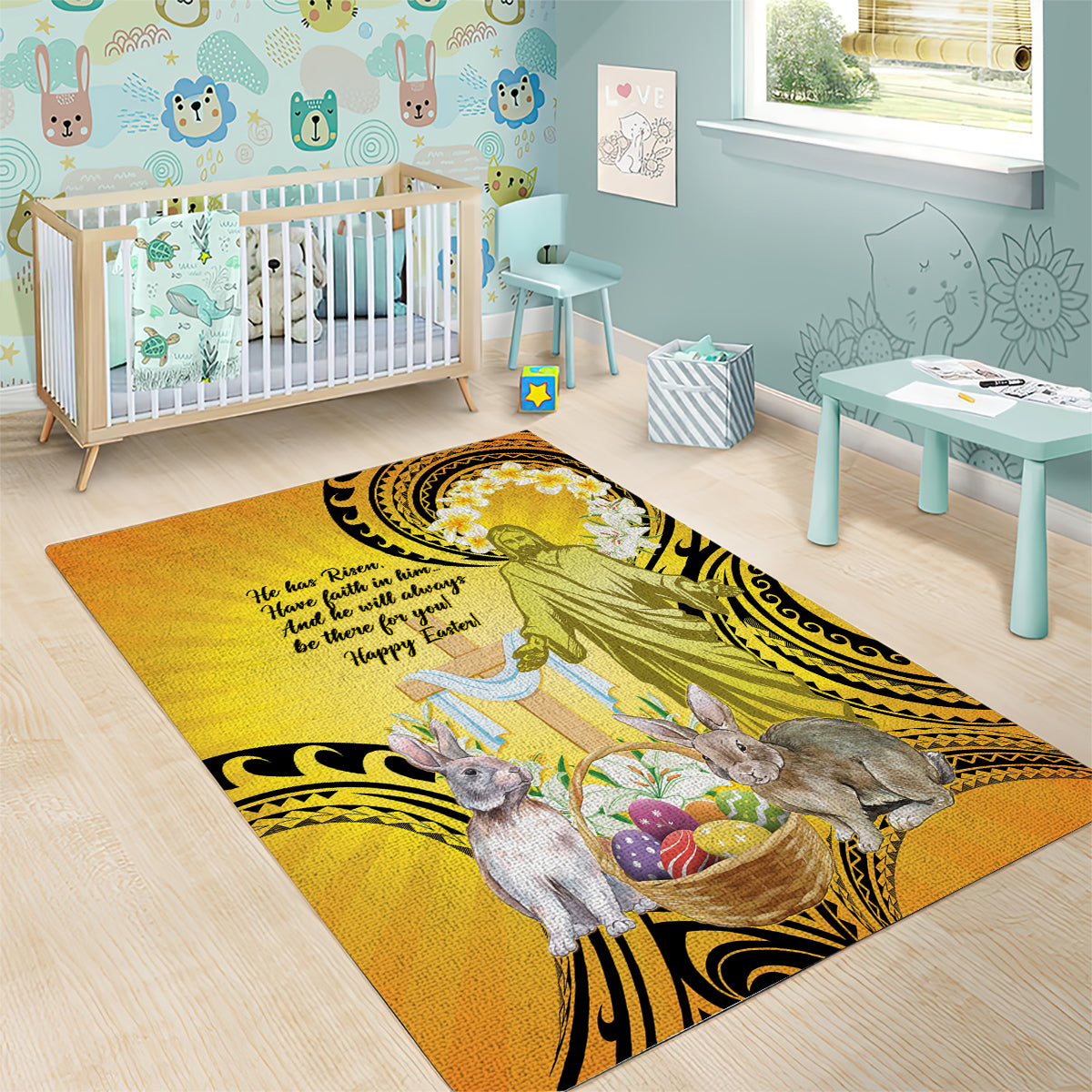 Polynesia Easter Day Area Rug He Is Risen Lilium Longiflorum Polynesian Pattern