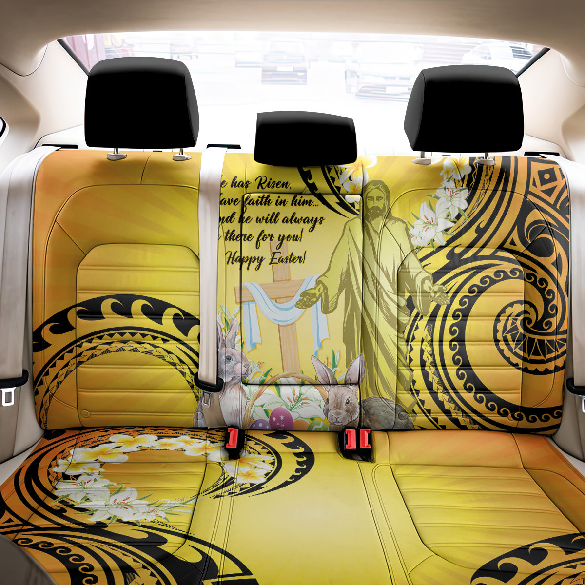 Polynesia Easter Day Back Car Seat Cover He Is Risen Lilium Longiflorum Polynesian Pattern LT14