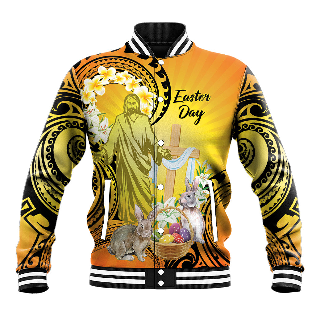 Polynesia Easter Day Baseball Jacket He Is Risen Lilium Longiflorum Polynesian Pattern