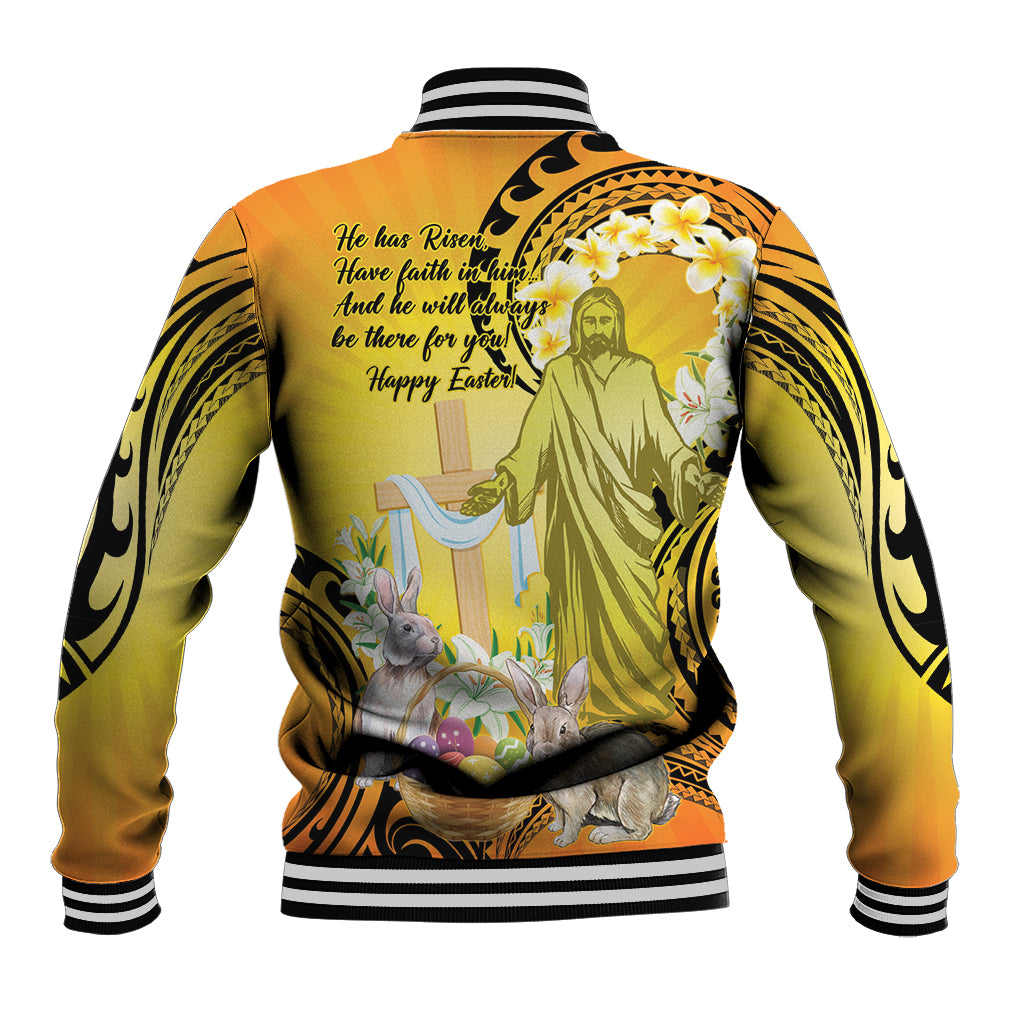 Polynesia Easter Day Baseball Jacket He Is Risen Lilium Longiflorum Polynesian Pattern