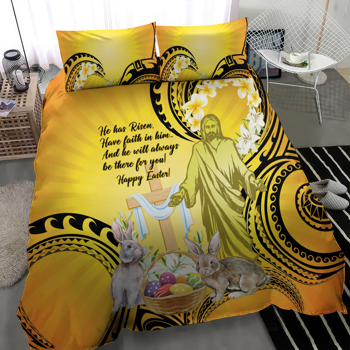 Polynesia Easter Day Bedding Set He Is Risen Lilium Longiflorum Polynesian Pattern
