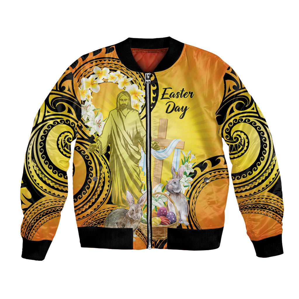 Polynesia Easter Day Bomber Jacket He Is Risen Lilium Longiflorum Polynesian Pattern