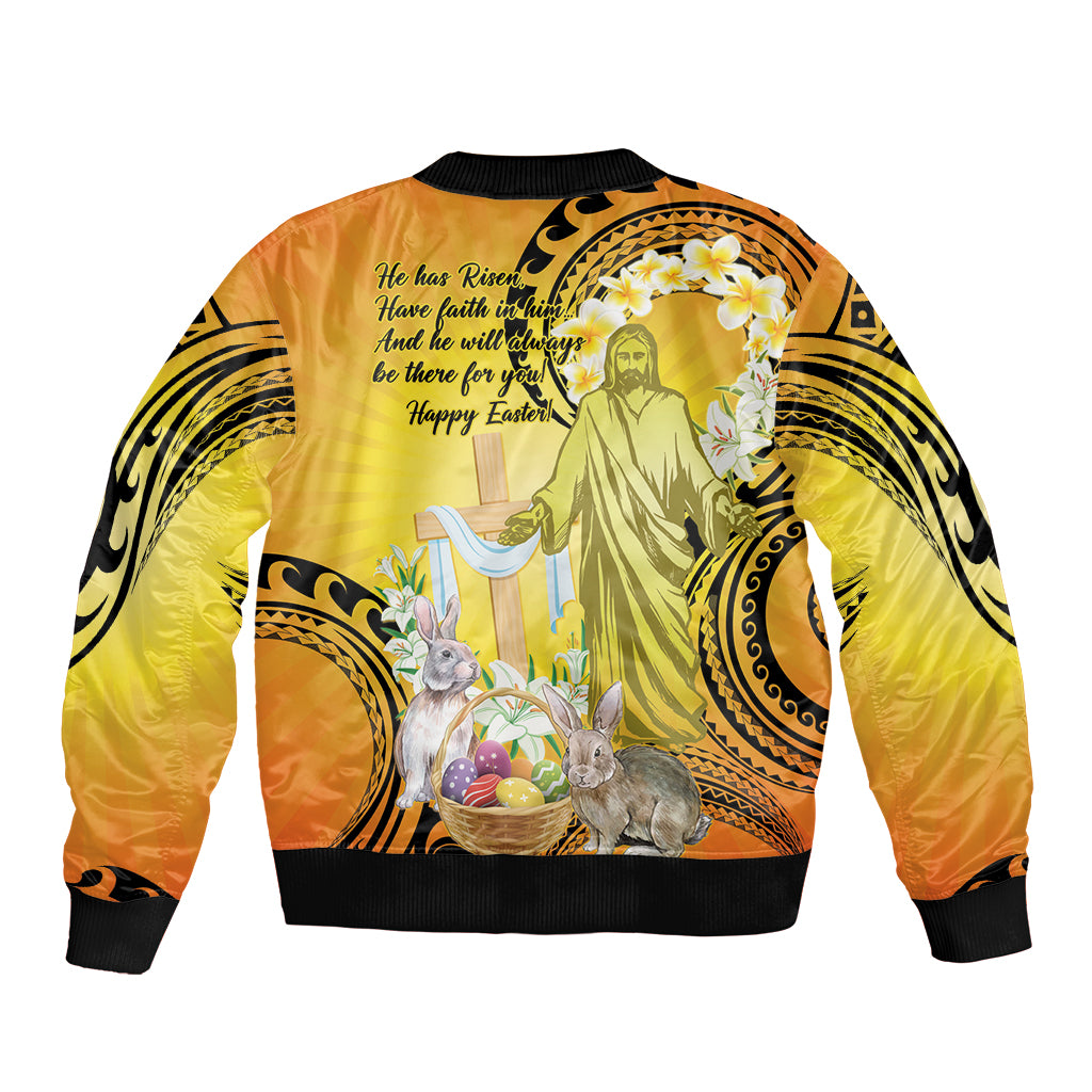 Polynesia Easter Day Bomber Jacket He Is Risen Lilium Longiflorum Polynesian Pattern