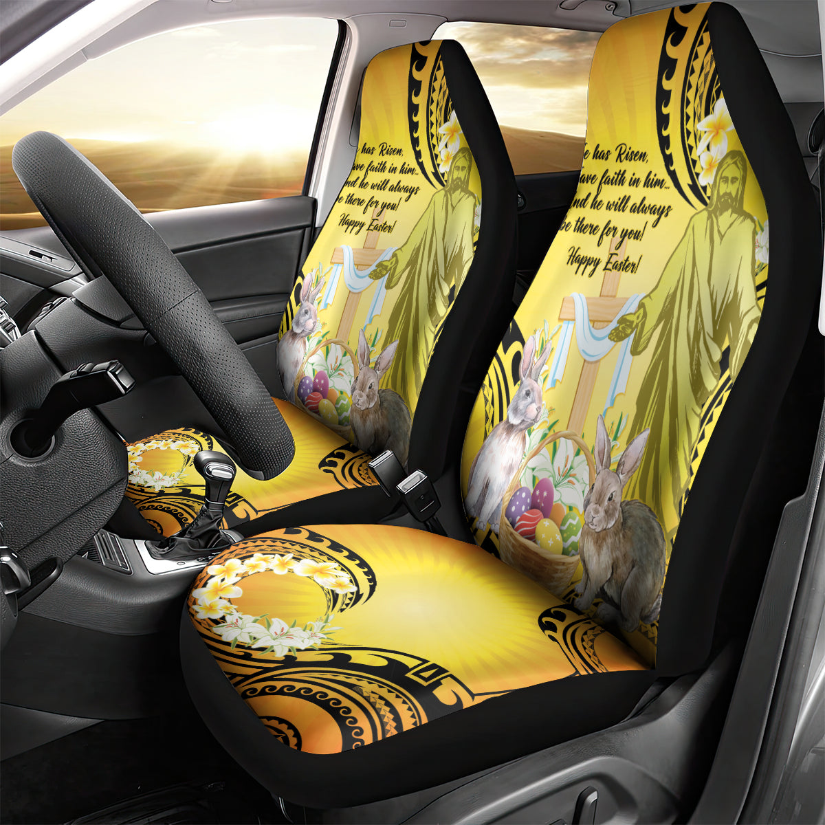Polynesia Easter Day Car Seat Cover He Is Risen Lilium Longiflorum Polynesian Pattern