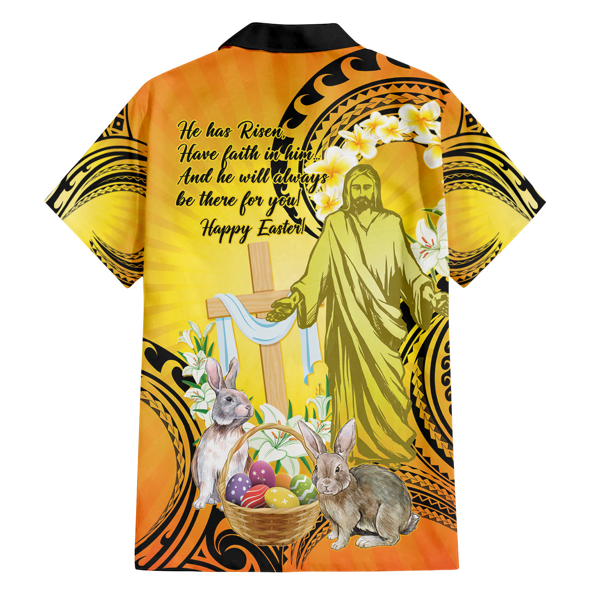 Polynesia Easter Day Family Matching Long Sleeve Bodycon Dress and Hawaiian Shirt He Is Risen Lilium Longiflorum Polynesian Pattern LT14 - Polynesian Pride
