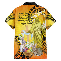 Polynesia Easter Day Family Matching Long Sleeve Bodycon Dress and Hawaiian Shirt He Is Risen Lilium Longiflorum Polynesian Pattern LT14 - Polynesian Pride